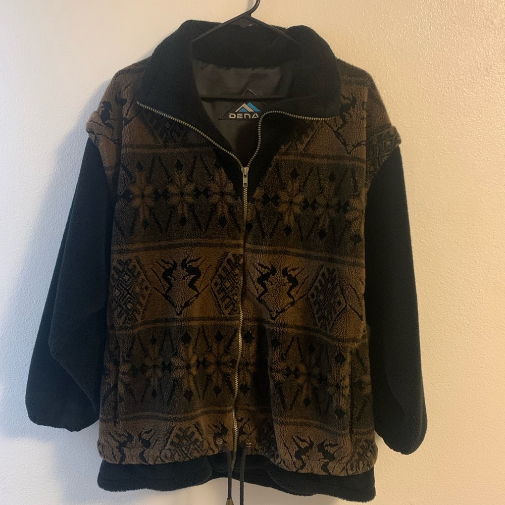 Vintage Brown Ski Print Jacket Fleece